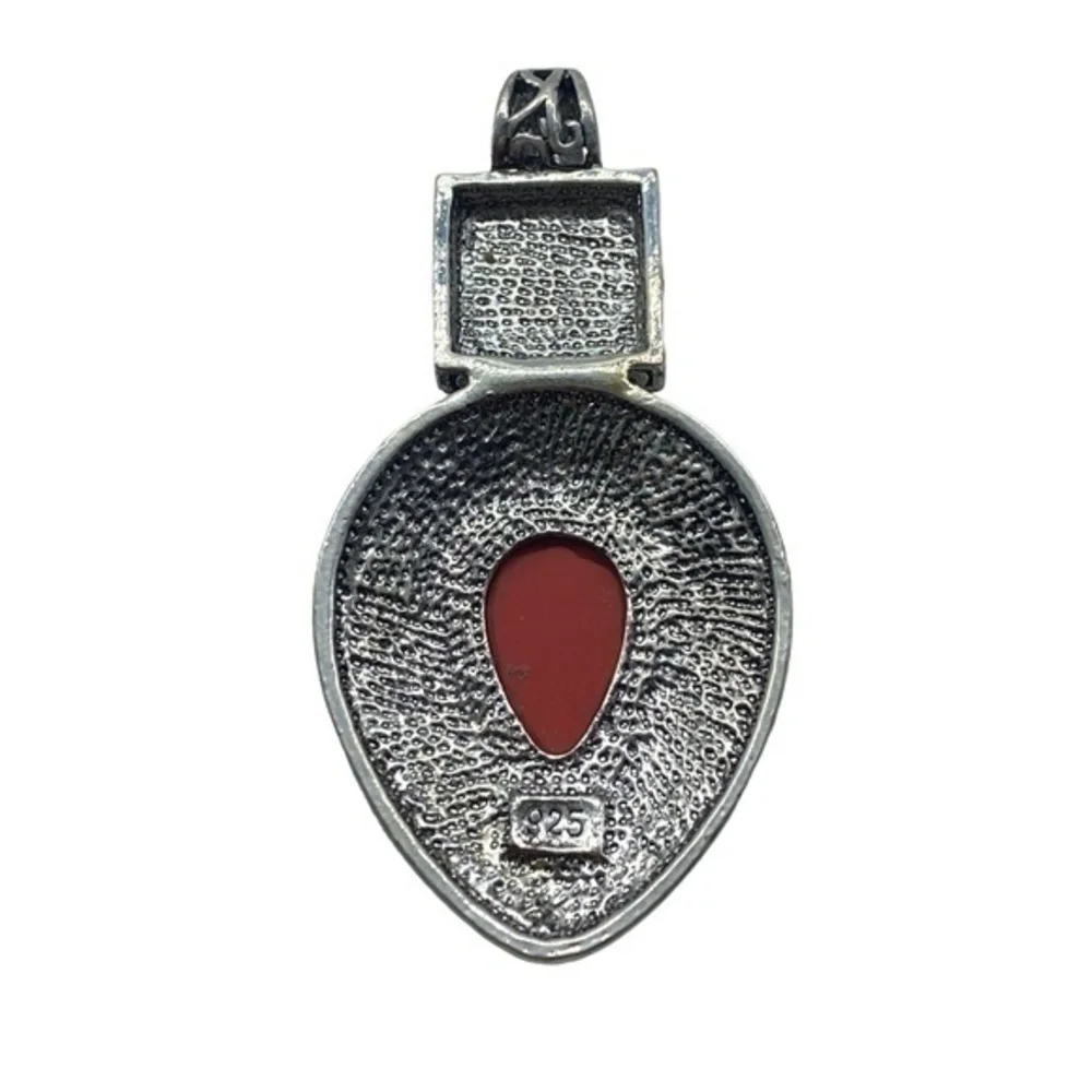 Red Coral Gemstone Sterling Silver 925 Pendant 2.75in